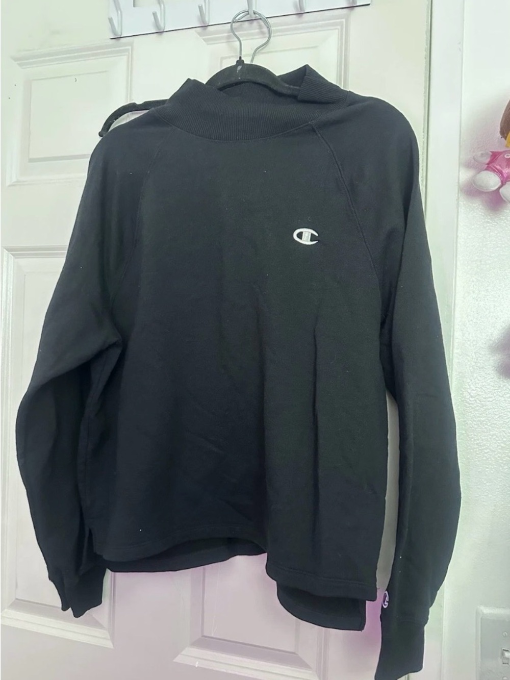 Champion womens XL Black Mock Neck Pullover Sweatshirt Logo Solid Long Sleeve